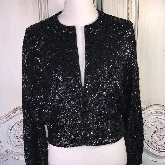 Vintage Gene Shelly’s Boutique International Chic Black Sequins Jacket Size S-M - Picture 5 of 12
